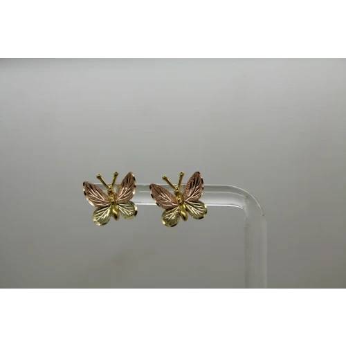 RGC 12k-10k Black Hills Gold LASER CUT LEAF DESIGN BUTTERFLY earrings