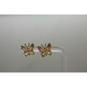 RGC 12k-10k Black Hills Gold LASER CUT LEAF DESIGN BUTTERFLY earrings