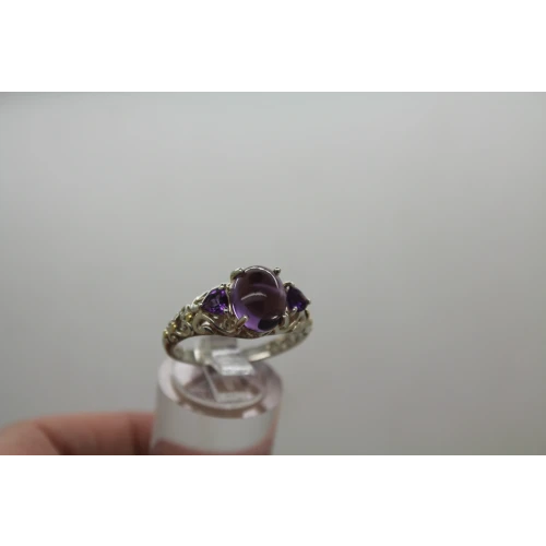 ROBERT MANSE .925 S.S. 18k Y.G. AMETHYST CABOCHON ring size 9 #