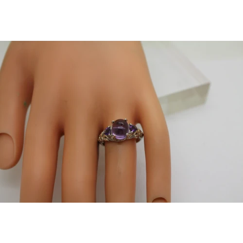ROBERT MANSE .925 S.S. 18k Y.G. AMETHYST CABOCHON ring size 9 #