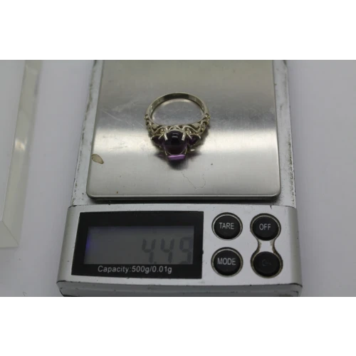 ROBERT MANSE .925 S.S. 18k Y.G. AMETHYST CABOCHON ring size 9 #