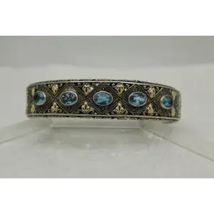 ROBERT MANSE .925 S.S. & 18k Y.G. RARE BLUE TOPAZ HINGED CUFF 7