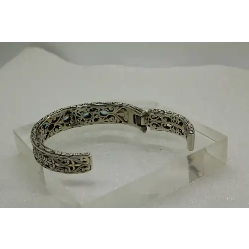 ROBERT MANSE .925 S.S. & 18k Y.G. RARE BLUE TOPAZ HINGED CUFF 7