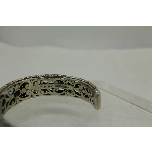 ROBERT MANSE .925 S.S. & 18k Y.G. RARE BLUE TOPAZ HINGED CUFF 7