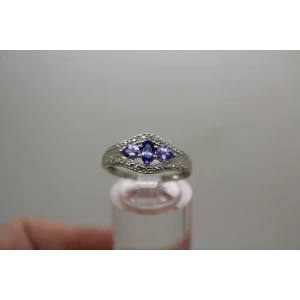 Rodium Plated 14k Y.G. TANZANITE 3 STONE ring size 7.75