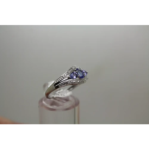 Rodium Plated 14k Y.G. TANZANITE 3 STONE ring size 7.75
