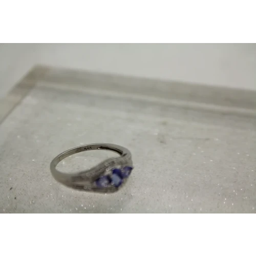 Rodium Plated 14k Y.G. TANZANITE 3 STONE ring size 7.75