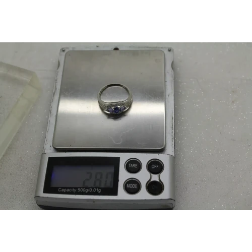 Rodium Plated 14k Y.G. TANZANITE 3 STONE ring size 7.75