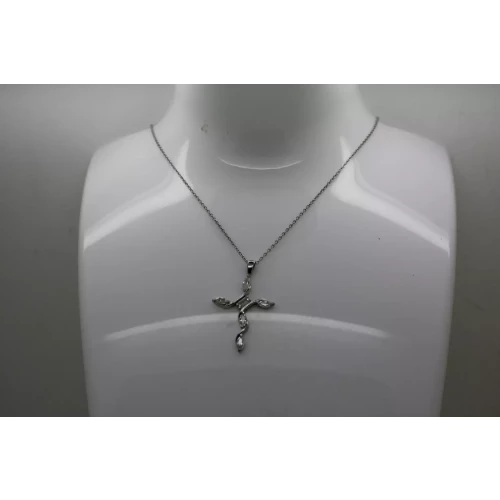 ROSS SIMONS .925 S.S. CLEAR CZ FANCY CROSS pendant necklace 18