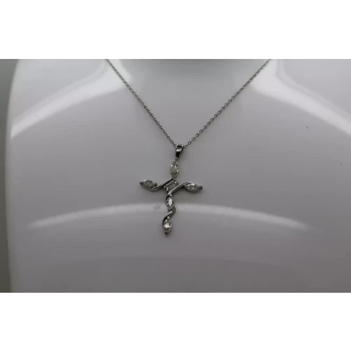 ROSS SIMONS .925 S.S. CLEAR CZ FANCY CROSS pendant necklace 18