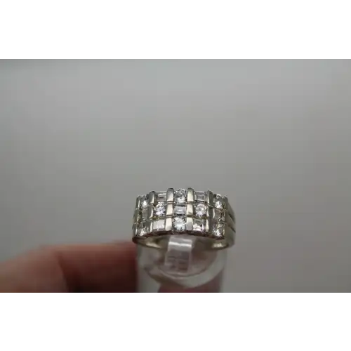 ROSS SIMONS .925 S.S. Emerald & Round Cut CZ ring size 7.75 #