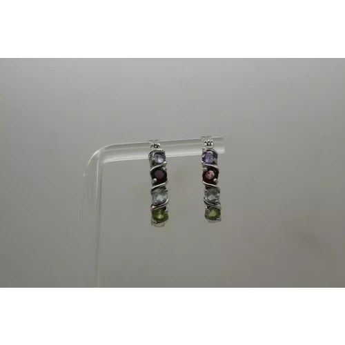 ROSS SIMONS .925 S.S. MULTI GEMSTONE HOOP earrings