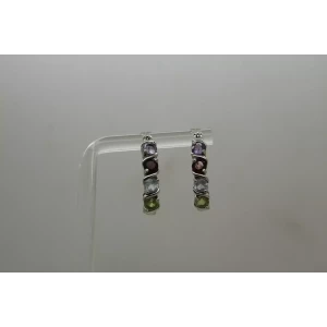 ROSS SIMONS .925 S.S. MULTI GEMSTONE HOOP earrings