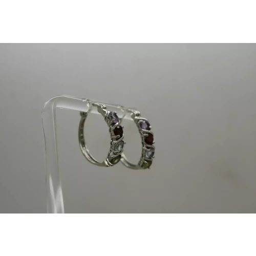 ROSS SIMONS .925 S.S. MULTI GEMSTONE HOOP earrings