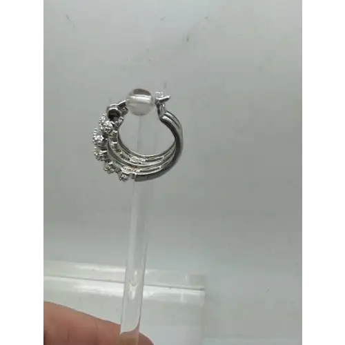 ROSS SIMONS .925 S.S. STUDDED w/ accent DIAMOND HOOP earrings (3)