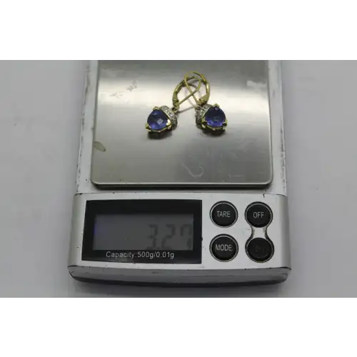 ROSS SIMONS gold over .925 S.S. BLUE STONE DANGLE earrings