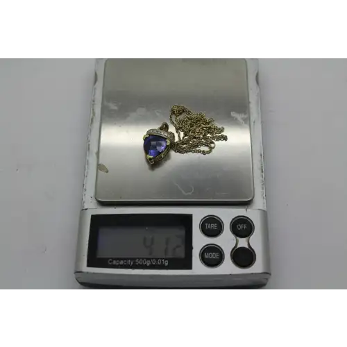 ROSS SIMONS gold over .925 S.S. BLUE STONE Diamond Accent necklace