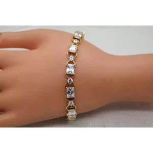ROSS SIMONS gold over .925 S.S. Emerald & Round CZ TENNIS bracelet 