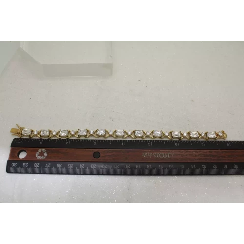 ROSS SIMONS gold over .925 S.S. Emerald & Round CZ TENNIS bracelet 