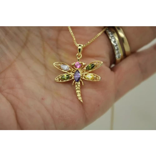 ROSS SIMONS gold over .925 S.S. MULTI GEMSTONE DRAGONFLY 18