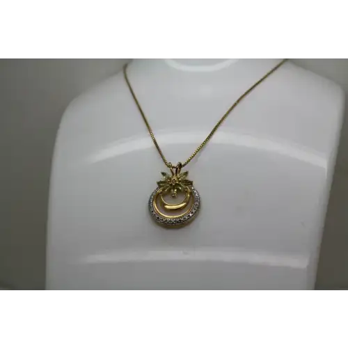 ROSS SIMONS gold over .925 S.S. PERIDOT DIA. ACC. FLOWER RING necklace