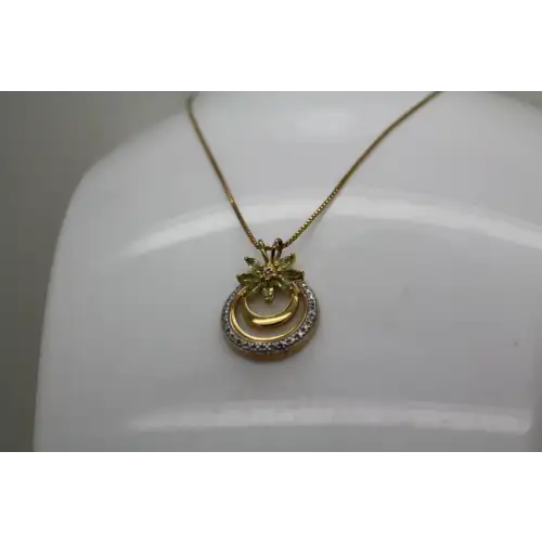 ROSS SIMONS gold over .925 S.S. PERIDOT DIA. ACC. FLOWER RING necklace