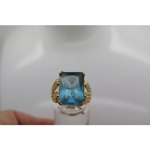 ROSS SIMONS Gold Vermeil .925 S.S. Large BLUE CZ STATEMENT ring sz 8