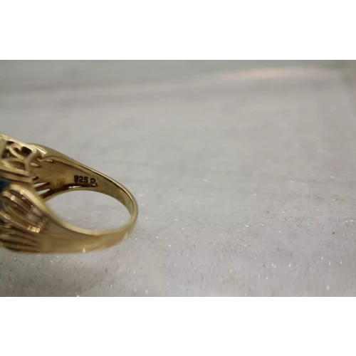 ROSS SIMONS Gold Vermeil .925 S.S. Large BLUE CZ STATEMENT ring sz 8
