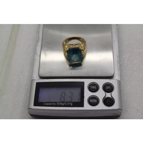 ROSS SIMONS Gold Vermeil .925 S.S. Large BLUE CZ STATEMENT ring sz 8
