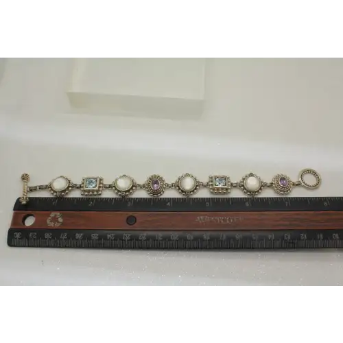 ROSS SIMONS MOP, AMETHYST, BLUE TOPAZ FANCY TOGGLE 8