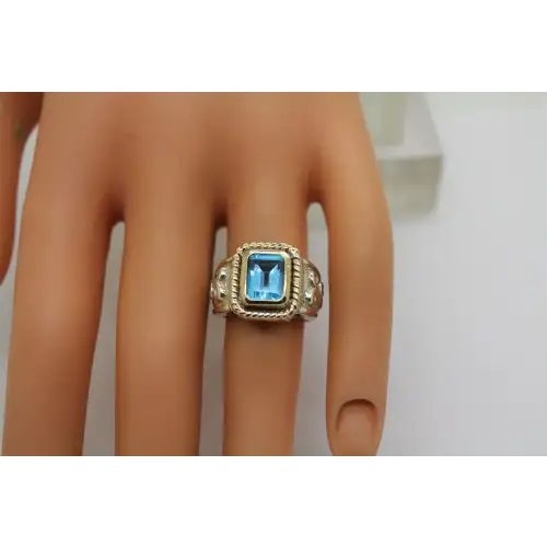 ROSS SIMONS Sterling 14k Y.G. BLUE TOPAZ ring size 6 #