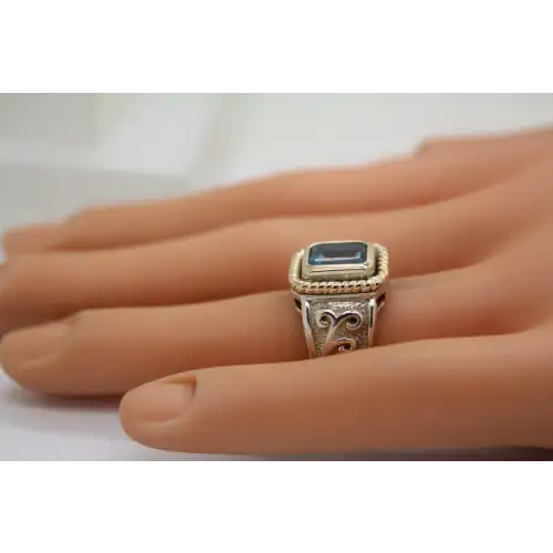 ROSS SIMONS Sterling 14k Y.G. BLUE TOPAZ ring size 6 #