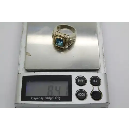 ROSS SIMONS Sterling 14k Y.G. BLUE TOPAZ ring size 6 #