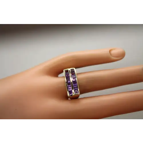 ROSS SIMONS Vermeil .925 S.S. AMETHYST DOUBLE ROW BAND size 9