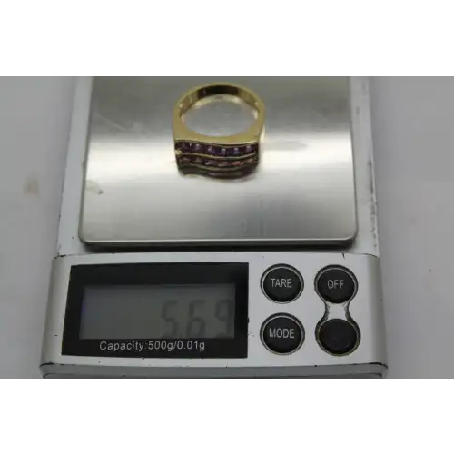 ROSS SIMONS Vermeil .925 S.S. AMETHYST DOUBLE ROW BAND size 9