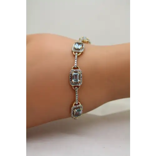 ROSS SIMONS Vermeil .925 S.S. BLUE TOPAZ studded HALO LINK bracelet