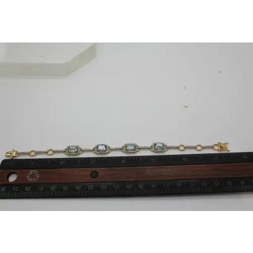 ROSS SIMONS Vermeil .925 S.S. BLUE TOPAZ studded HALO LINK bracelet