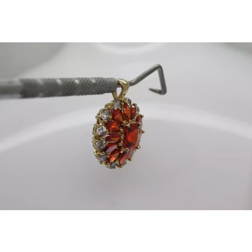 ROSS SIMONS Vermeil .925 S.S. ORANGE & WHITE CZ OVAL pendant