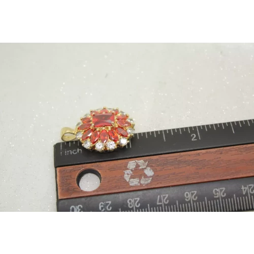 ROSS SIMONS Vermeil .925 S.S. ORANGE & WHITE CZ OVAL pendant