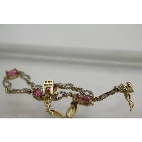 ROSS SIMONS Vermeil .925 S.S. PINK SAPPHIRE Fancy Link Bracelet