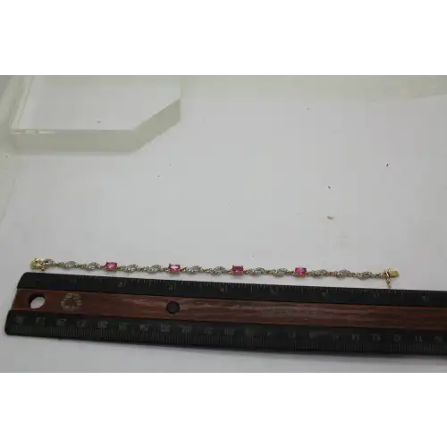 ROSS SIMONS Vermeil .925 S.S. PINK SAPPHIRE Fancy Link Bracelet