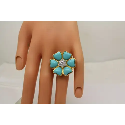 ROSS SIMONS Vermeil .925 S.S. TURQUOISE & CZ FLOWER ring size 7 (2)