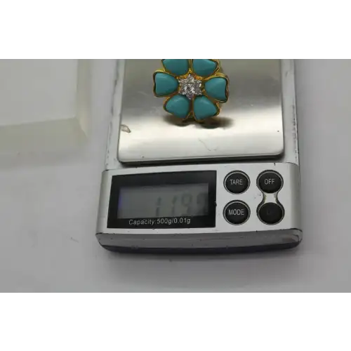 ROSS SIMONS Vermeil .925 S.S. TURQUOISE & CZ FLOWER ring size 7 (5)