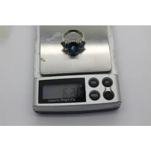 ROSS SIMOS .925 S.S. LONDON BLUE TOPAZ 3 STONE ring size 7.75 #