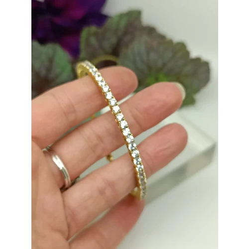 Round Cut Clear White Cubic Zirconia Gold Over 925 Sterling Silver Open Bangle Bracelet (2)
