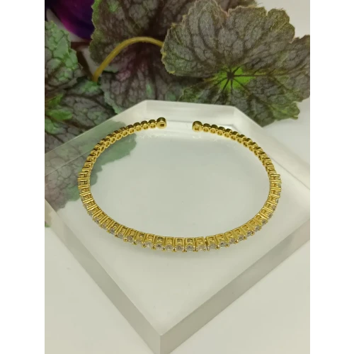 Round Cut Clear White Cubic Zirconia Gold Over 925 Sterling Silver Open Bangle Bracelet (4)