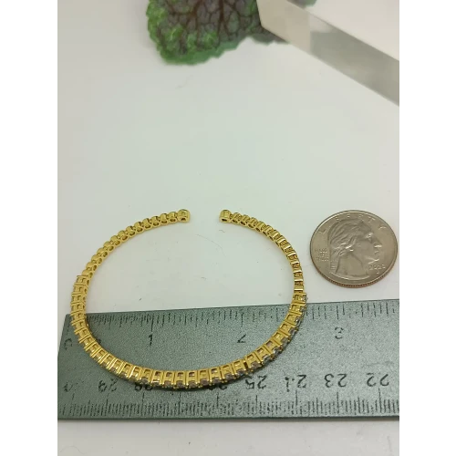 Round Cut Clear White Cubic Zirconia Gold Over 925 Sterling Silver Open Bangle Bracelet (5)