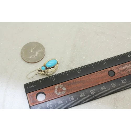 RUNNING BEAR .925 S.S. TURQUOISE FEATHER DESIGN DANGLE earrings