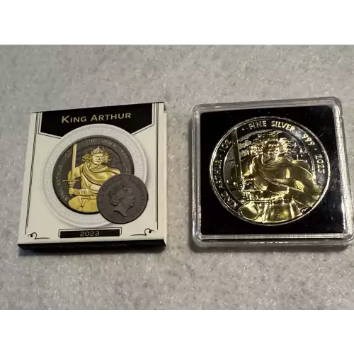 Ruthenium Gold 2023 King Arthur 1 oz .999 Fine Silver 2 Pound Coin Great Britain (2)