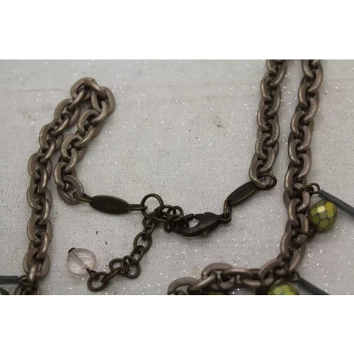 SABIKA VINTAGE Silvertone GREEN BEADED FRINGE Necklace 18